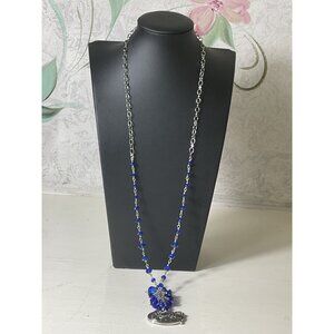 Silver & Blue Crystal Beaded Necklace With Alligator Pendant